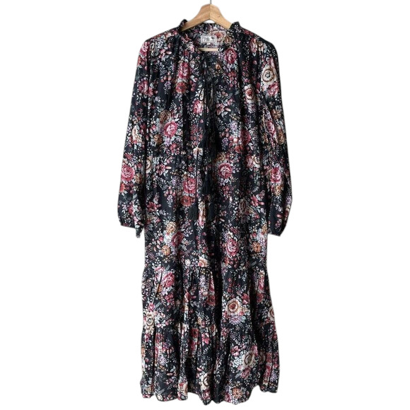 New MILLE Astrid Tasseled Midi Dress $248 SMALL Bloomsbury Floral Long Sleeve - Picture 5 of 8